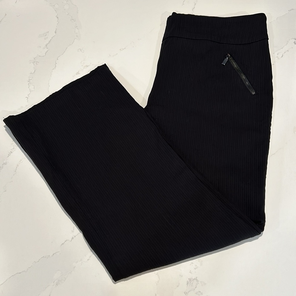 Denver Hayes Black Wide Leg Ribbed Stretchy Pants Trousers No Pockets size 16